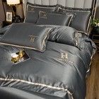 Уютный серого отеля красный свадебный постельный белье четырехкомпонентный комплект с промытым шелком четырехкомпонентный постельный белье набор