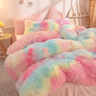 200TC Счет нитей Постельное белье набор Фальшивое меховое одеяло Mink Rainbow Plush Пушистый роскошный набор простыней