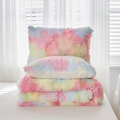 200TC Счет нитей Постельное белье набор Фальшивое меховое одеяло Mink Rainbow Plush Пушистый роскошный набор простыней